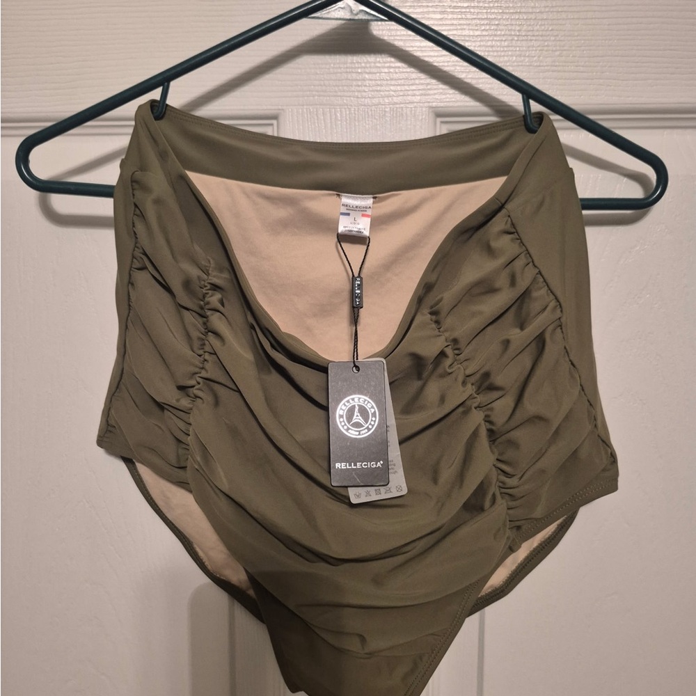RELLECIGA Olive Ruched High-Waisted Panty